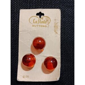 Vintage La Mode Amber Orange Round Ball Shank Buttons 5/8 Inch 24 Set of 3 #605